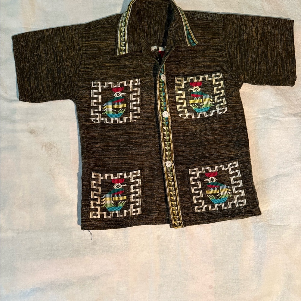 Kids Button Down Shirt with Embroidered Accents